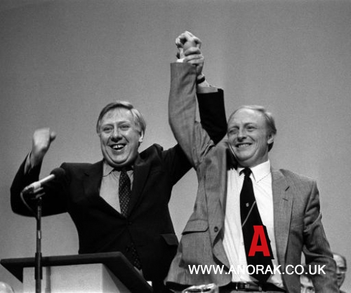 1439498 - 02/10/1983 - On this Day in History - Neil Kinnock becomes Leader of the Labour Party Labour's newly elected party leader Neil Kinnock (right) and deputy leader Roy Hattersley share their "dream ticket" triumph at Brighton, during the 1983 Labour Party Conference.
