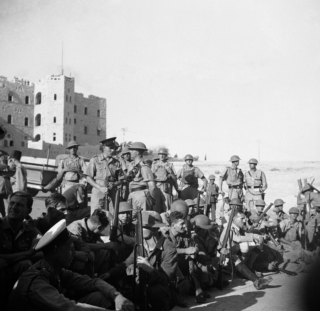 British captors of Old Jerusalem await fresh military orders ourside the Damascus Gate through which they penetrated the lines of the Arab rebels. (AP Photo/James Mills) Ref #: PA.14567790  Date: 31/10/1938