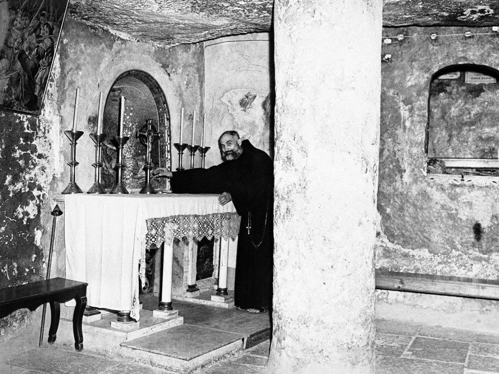 Brother Camillus Liska, Sacristan at the Grotto of St. Jerome in Jerusalem, Israel, on Nov. 28, 1945. (AP Photo) Ref #: PA.9934127  Date: 28/11/1945 