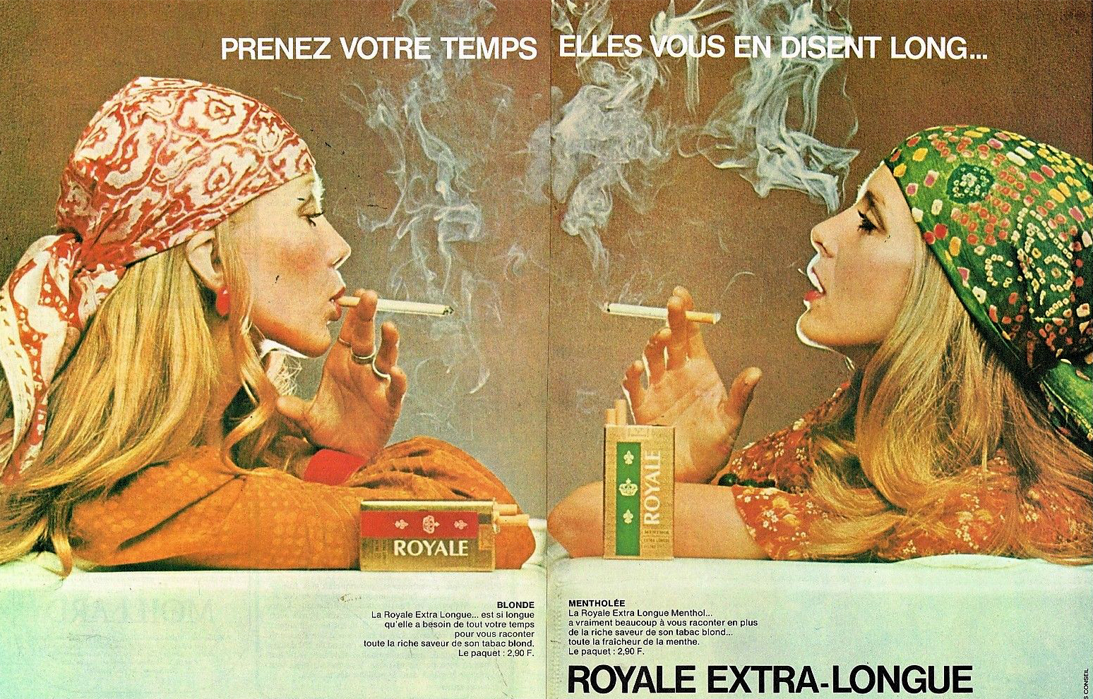 Publicité Advertising 1971 (2 pages) Les Cigarettes Extra-Longues Royale