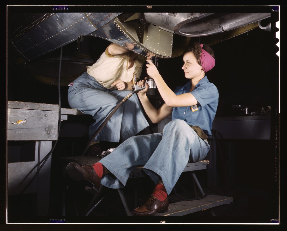 Women In World War 2 working at Douglas Douglas Aircraft Company at Long Beach, California