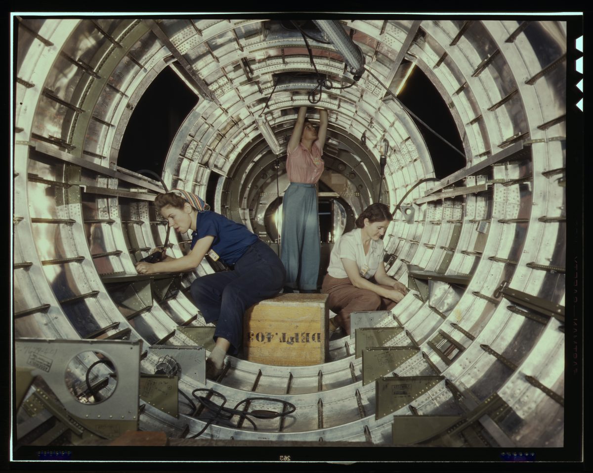 Women In World War 2 working at Douglas Douglas Aircraft Company at Long Beach, California