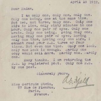 Gertrude Stein: A Great Rejection Letter And A Study Of The Back Of Her Head
