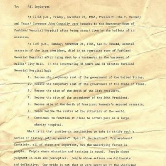JFK Death: The Moving Letter To Parkland Memorial Hospital Staff