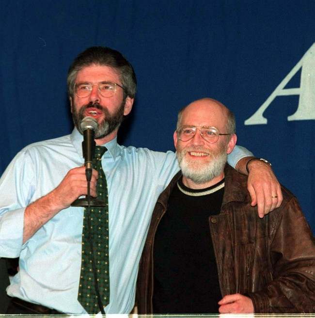 Gerry Adams and Hugh Doherty , during the party's Ard Fheis (Party Conference) at the RDS Hall, Dublin. Doherty was arrested in 1975 following the Balcombe Street siege in London, and was released from prison for 48 hrs to attend the meeting. A Photos/PA Archive/Press Association Images