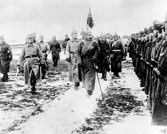 Kaiser Wilhelm II reviewing Austro-Hungarian troops. 1916
