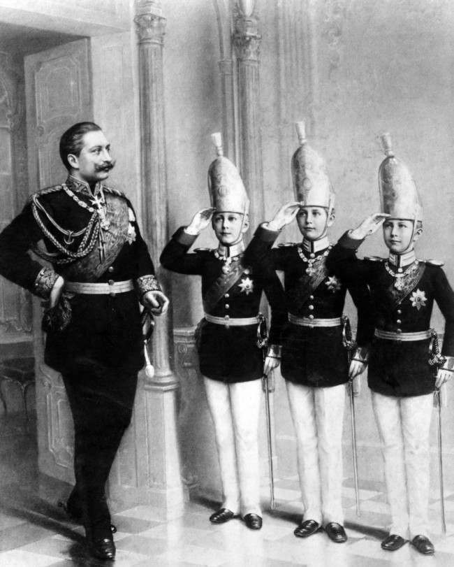 An illustration of Kaiser Wilhelm II and three of his sons (names unknown).