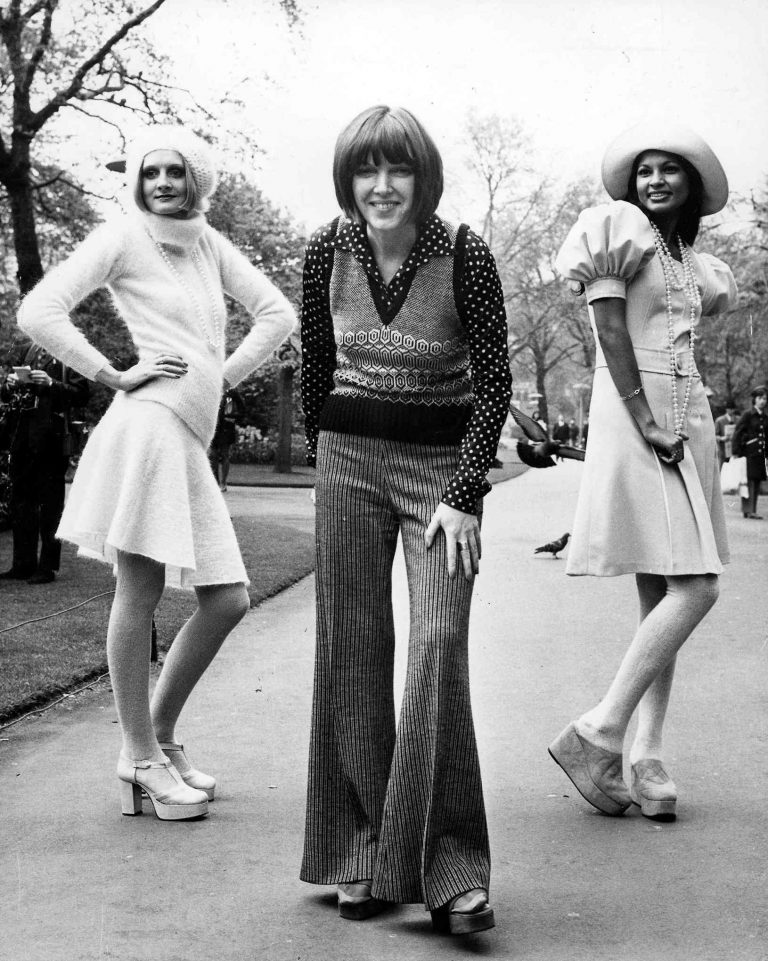 Mary Quant – posing with two of her autumn collection outfits in May ...