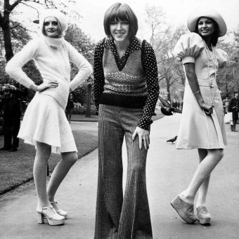 Mary Quant – posing with two of her autumn collection outfits in May ...
