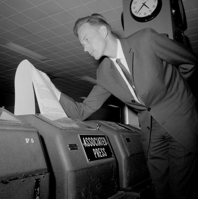 - In this May 4, 1964, file photo, AP Saigon correspondent Malcolm Browne, home on leave, looks over teletype copy at the AP offices in New York, following the announcement that he won a Pulitzer Prize award, for international reporting. Browne, acclaimed for his trenchant reporting of the Vietnam War and a photo of a Buddhist monk's suicide by fire that shocked the Kennedy White House into a critical policy re-evaluation, died Monday night, Aug. 27, 2012 at a hospital in New Hampshire, not far from his home in Thetford, Vt. He was 81.