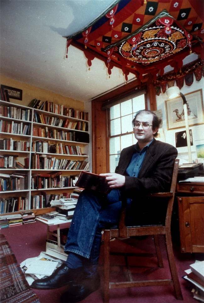 Indian-born writer Salman Rushdie, author of The Satanic Verses, shown in his London study on Jan. 31,1988