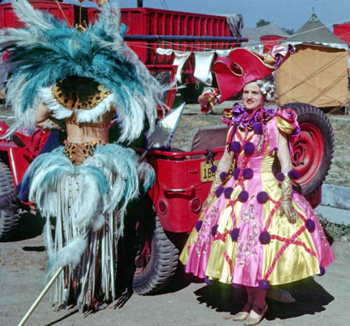 Frenchy Wolthing in Panto's Paradise spec wardrobe. On the race track, State Fair Park lot, 1944.