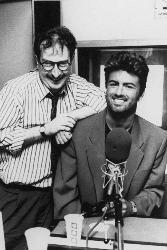 Superstar George Michael pictured with BBC Radio 1 DJ Steve Wright. Date: 31/08/1990