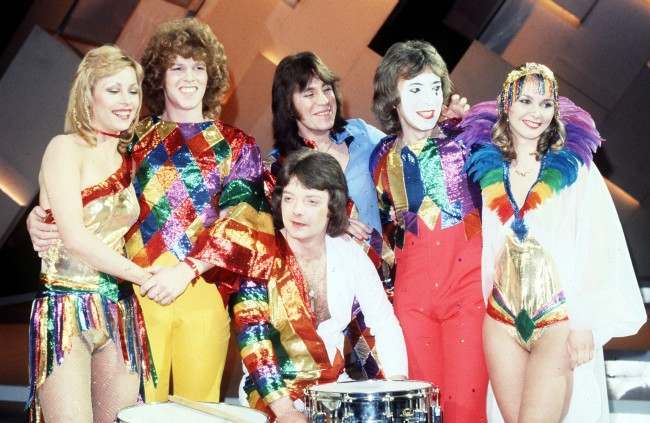  Co-Co, the pop group who will represent Britain in the 1978 Eurovision Song Contest, at the Royal Albert Hall when they won the British heat with the song 'The Bad Old Days'. (l-r) Josie Andrews, Paul Rogers, Terry Bradford, Keith Hasler, Cheryl Baker and, in front, Charles Brennan.