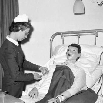 1959: A Nurse Injects A Dummy At The Nursing & Health Exhibition
