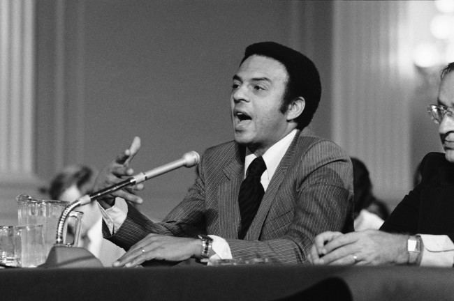 U.N. Ambassador Andrew Young appears before the House Assasinations committee, Nov. 17, 1978, stating that he knew no evidence that the FBI was involved in the assasination of Martin Luther King, Jr as was charged by James Earl Ray's lawyer. (AP Photo)