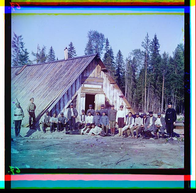 Austrian prisoners of war near a barrack, [near Kiappeselga]