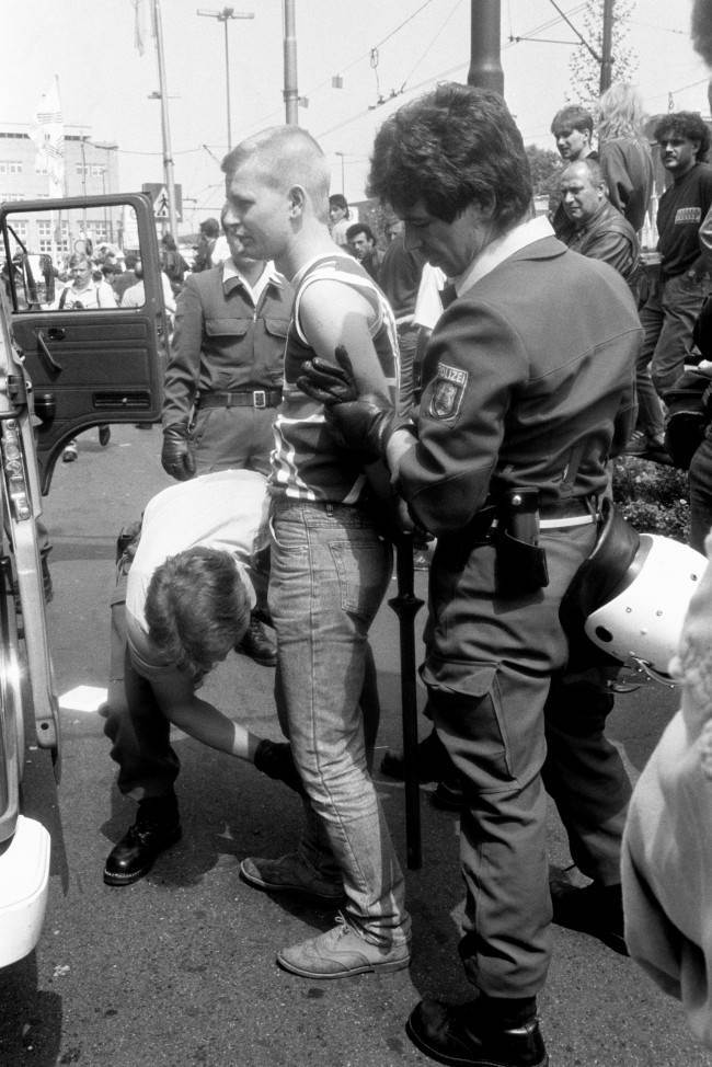 Soccer - European Championships - Euro 88 West Germany - Group Two - Netherlands v England - Rheinstadion An England fan is arrested after England and Holland fans fought running battles in the streets of Dusseldorf before the game   Date: 15/06/1988 