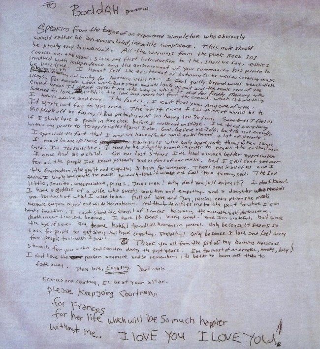 kurt cobain hand-written suicide note