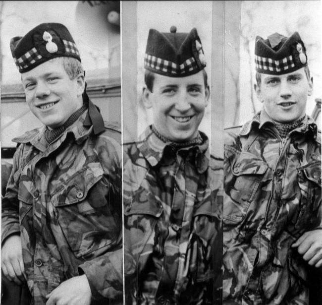 Photographs of the three British soldiers killed in an ambush in Ligoniel on the outskirts of Belfast. They are John McCraig 17 (L) his brother Joseph, 18 (R) and Dougald McCaughy,23. Date: 11/03/1971