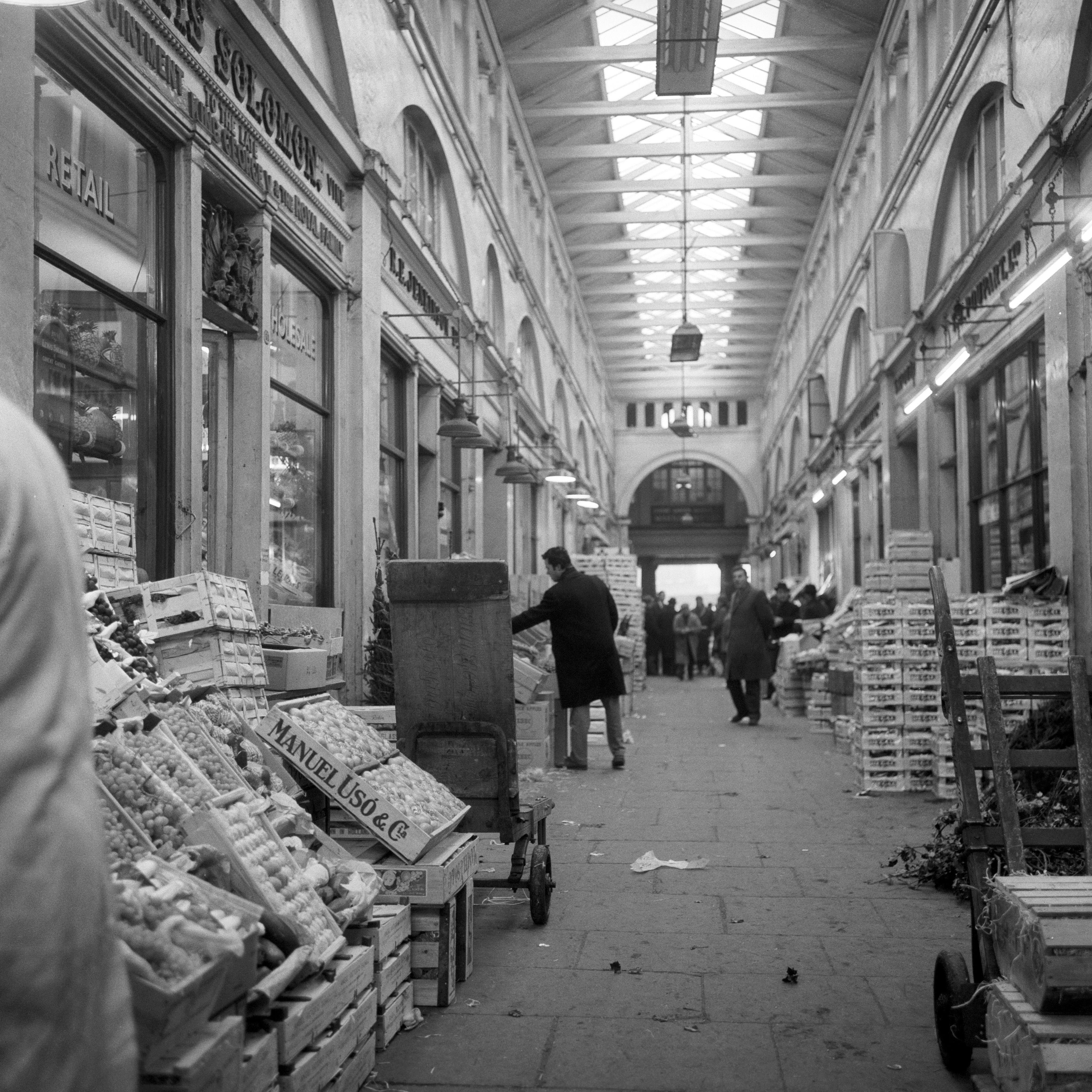 Inside Covent Garden market, 1963