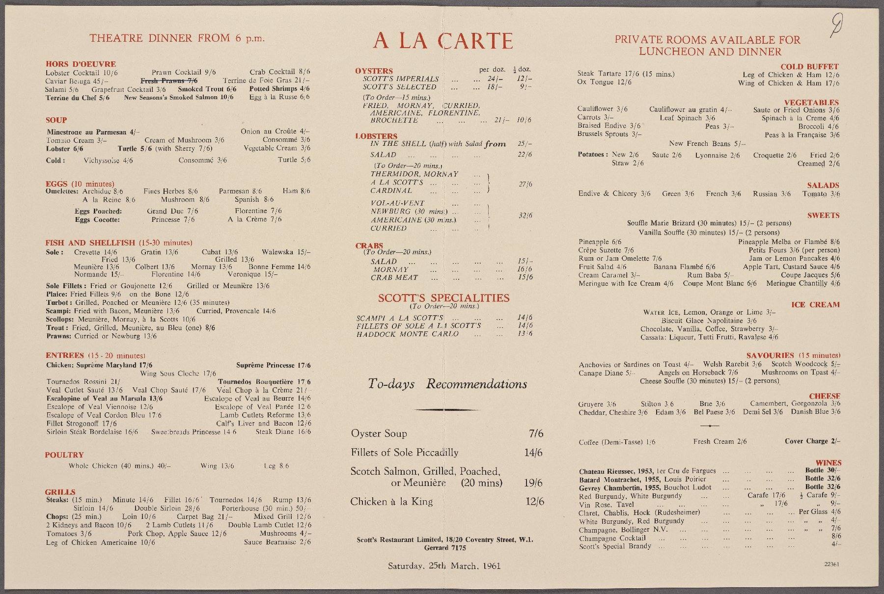 Scott's Restaurant on Coventry Street near Leicester Square, 1961.