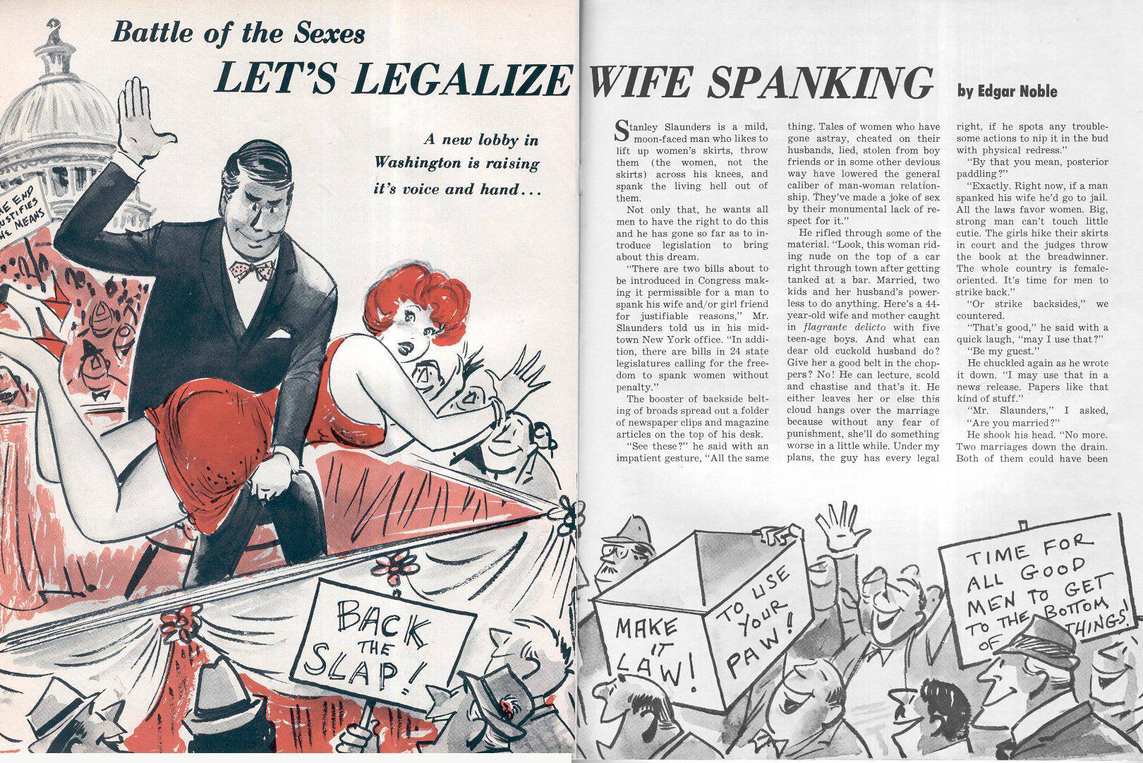 From the article: "Right now, if a man spanked his wife he’d go to jai...