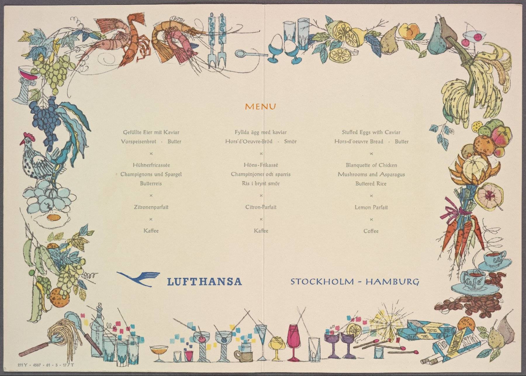 Lufthansa 1960 menu