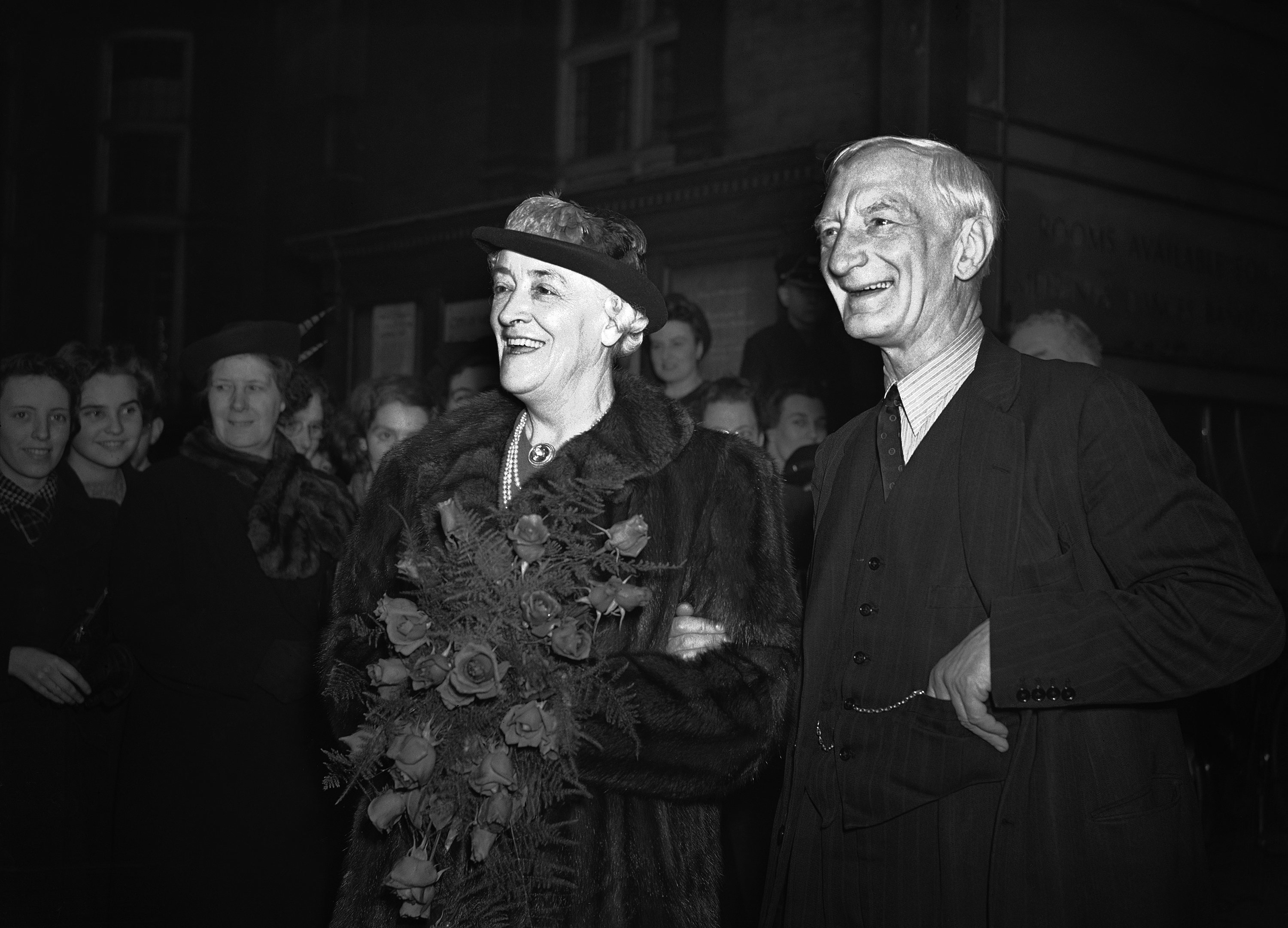 Sir William Beveridge, whose report on social security had brought his name in to the affairs of every home in the land, was married at Caxton Hall on Dec. 15, 1942, to his cousin Janet 'Jessy' Mair. She had been his assistant since 1915 and they married after the death of her first husband David Mair (AP Photo)