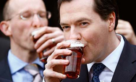 George Osborne drinks a beer during a visit to Marston's Brewery