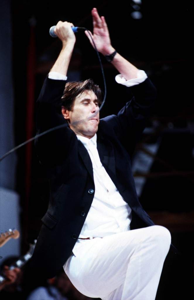 Singer Bryan Ferry performing during the 1985 Live Aid concert at Wembley Stadium, London. 