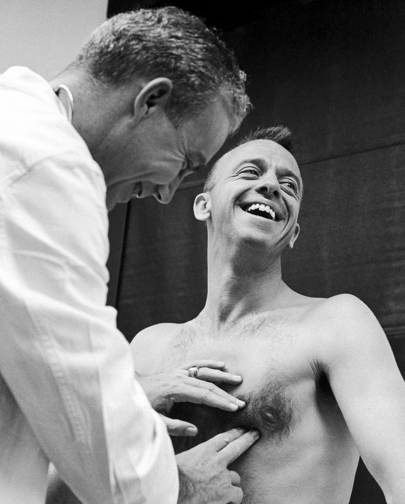 Alan B. Shepard, Jr., was in a light mood as he underwent final physical examination at his Cape Canaveral quarters for his manned space flight, May 5, 1961. (AP Photo) Ref #: PA.8611841 