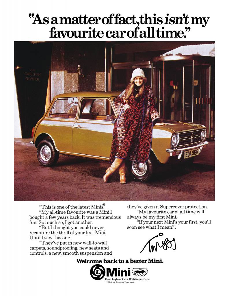 Mini ad with Twiggy from 1977.