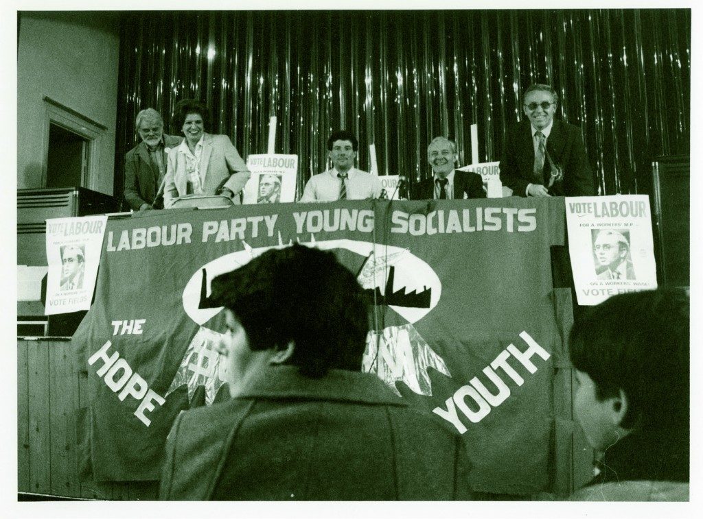 Tony Boothe, Pat Phoenix, Derek Hatton, Tony Benn MP and Terry Fields during Terry’s 1983 campaign to be elected to Broadgreen.