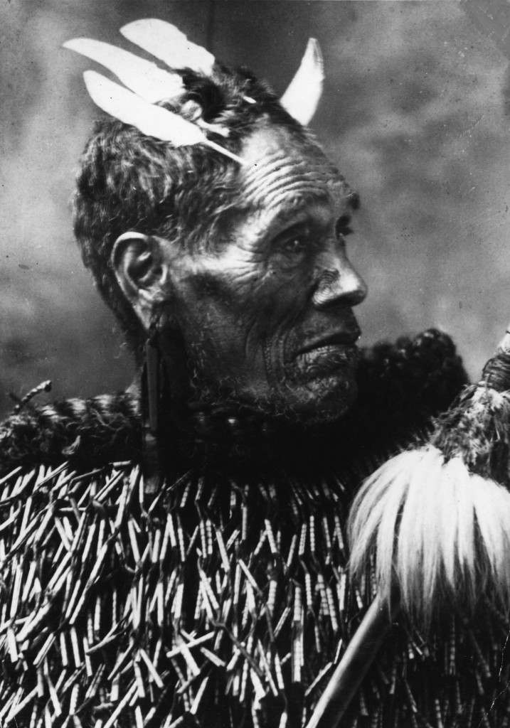 1870: A Maori chieftain with tattooed chin and nose. He also wears earrings and has feathers in his hair. (Photo by Hulton Archive/Getty Images)