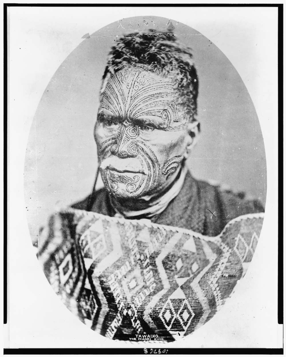 Tawaiho, the Maori king of New Zealand, head-and-shoulders portrait, facing slightly left.