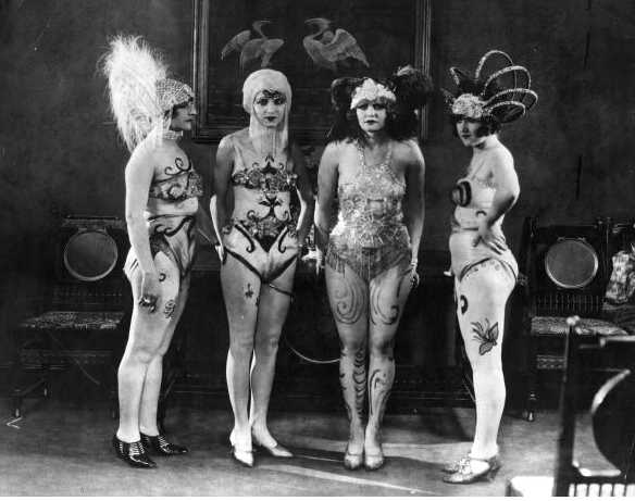 circa 1935: Four women cabaret performers in costume