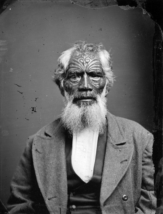 Maori man fron Hawkes Bay district, photographed in the 1870s by Samuel Carnell of Napier. 