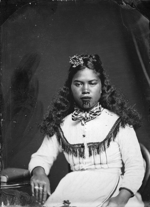 Carte de visite portrait of a Maori woman from Hawkes Bay, taken, probably in the 1870s, by Samuel Carnell of Napier.