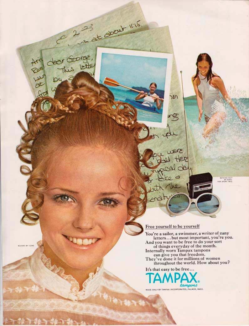 1971 vintage ad - Tampax tampons Young Girl swimmer swimming PRINT