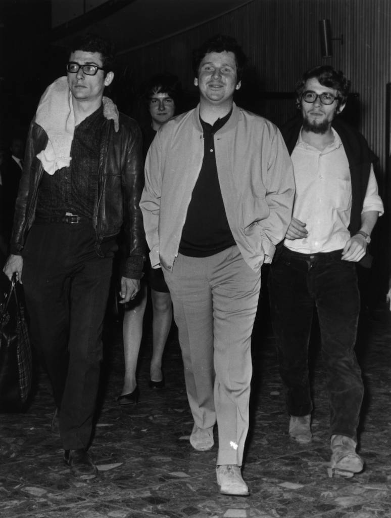 12th June 1968: In the centre, a smiling 'Danny the Red' (Danny Cohn-Bendit) leaving the BBC studios at Shepherd's Bush. (Photo by Sydney O'Meara/Evening Standard/Getty Images)