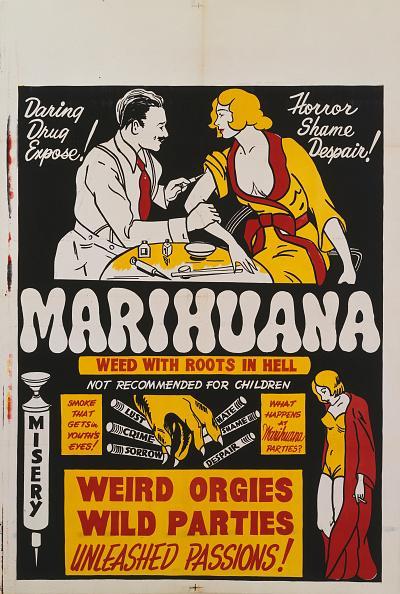 A poster for Dwain Esper's 1936 crime film 'Marihuana'. (Photo by Movie Poster Image Art/Getty Images)