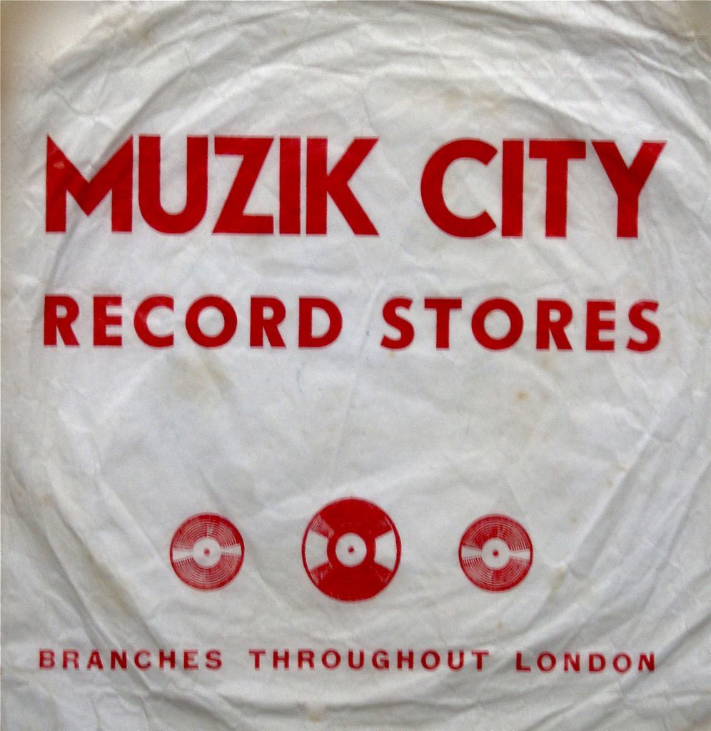 45 record store bag for Muzik City reggae shops. 1969