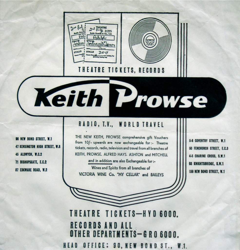 Keith Prowse Music Store bag, for 45s (1960s)