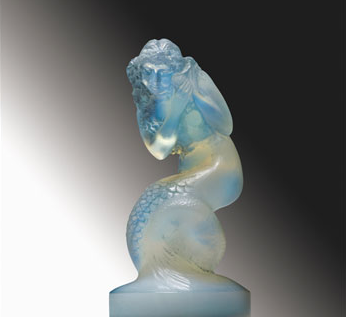 Naïade Large Mermaid Catalogue number: 832 Signature identification: “R. Lalique” molded in relief just above tail fin Date introduced: 1920