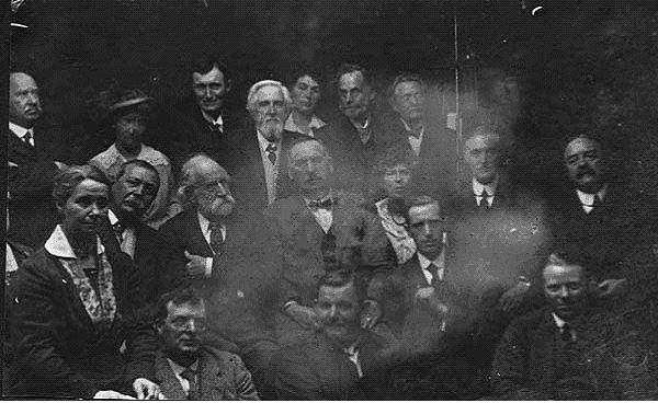 The annual meeting of the "Society for the Study of Supernormal Pictures". Including Sir Arthur Conan Doyle and his wife (Center, Left) (1922).