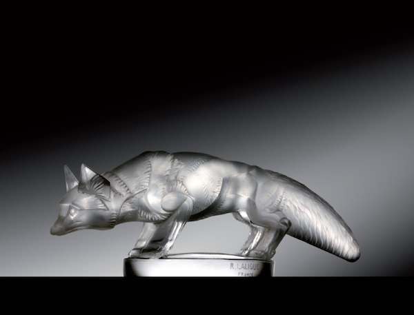Top: Chrysis (Nude Female), mounted on the radiator base of a Rolls-Royce Silver Wraith. Above: Renard (Fox) is considered one of the rarest Lalique mascots of the inter-war years.