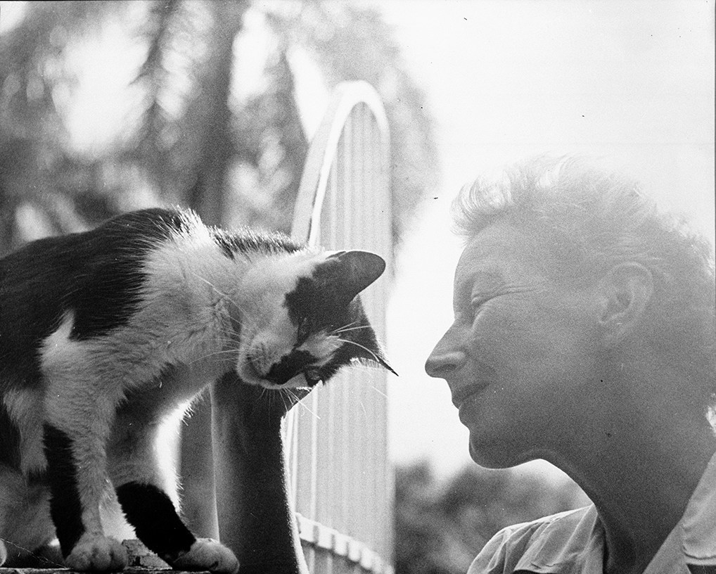 EH6417P  1945 Mary Hemingway with cat, Boise.  Finca Vigia, San Francisco de Paula, Cuba.  Copyright unknown in the Ernest Hemingway Collection at the John F. Kennedy Presidential Library and Museum, Boston.