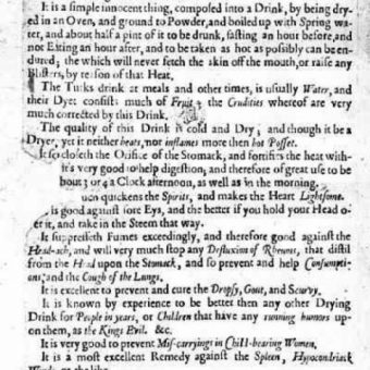 The Vertue of the Coffee Drink: An Advert for London’s First Cafe (1652)