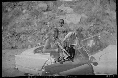 1960s convertible car automobile vintage photo men double exposure